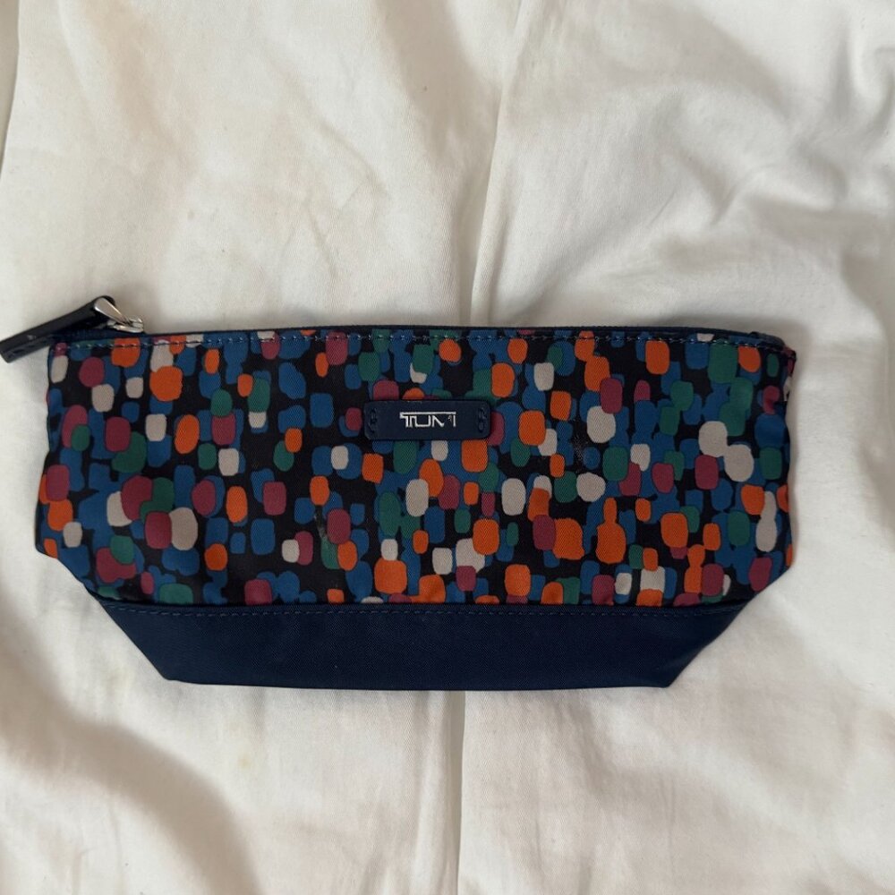 Tumi Blue/Orange Dots Cosmetic Bag with Geometric Pattern
